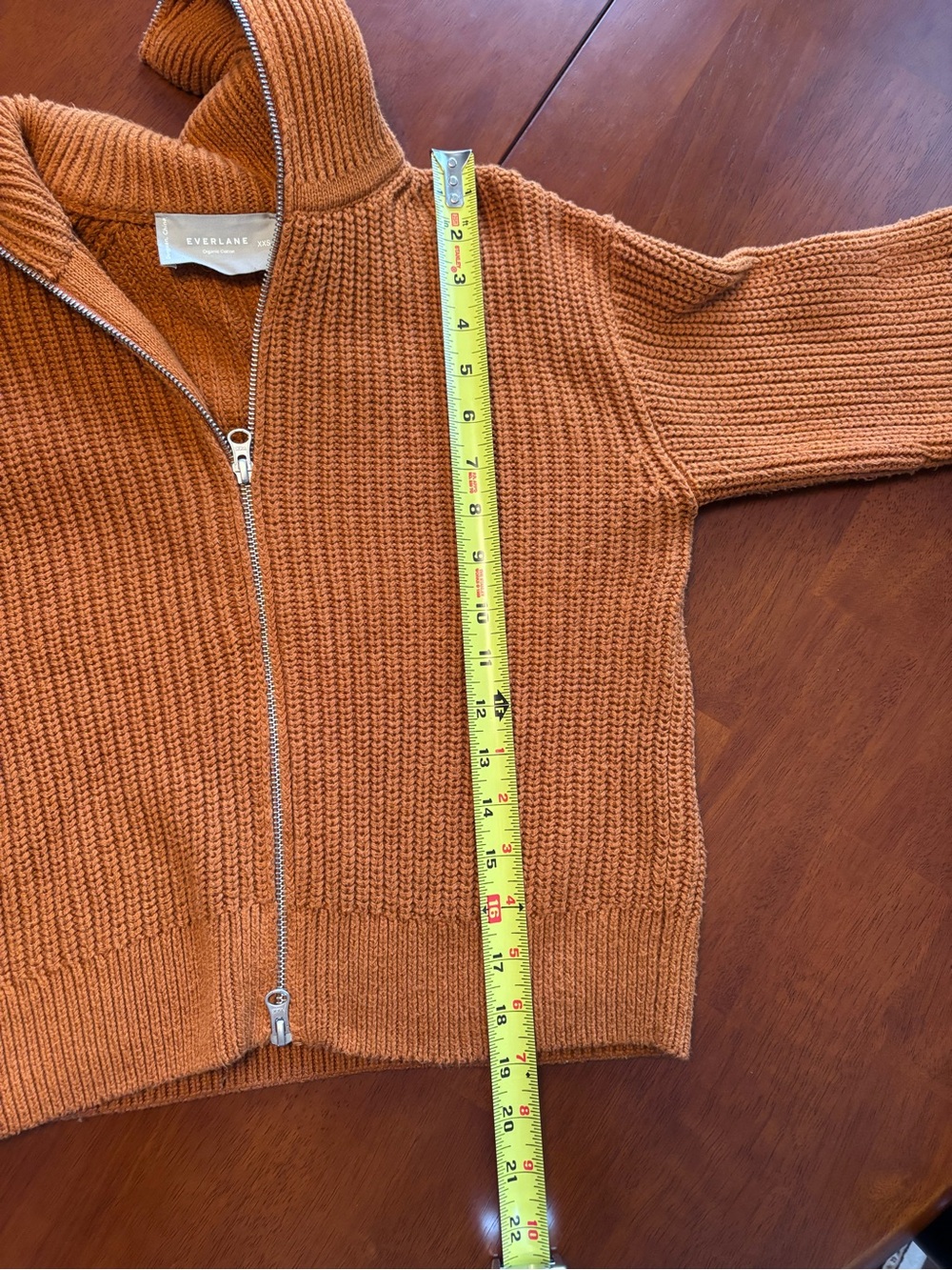Everlane Organic Cotton Ribbed Zip-Up Sweater Jacket XXS Rust Brown - Picture 11 of 12